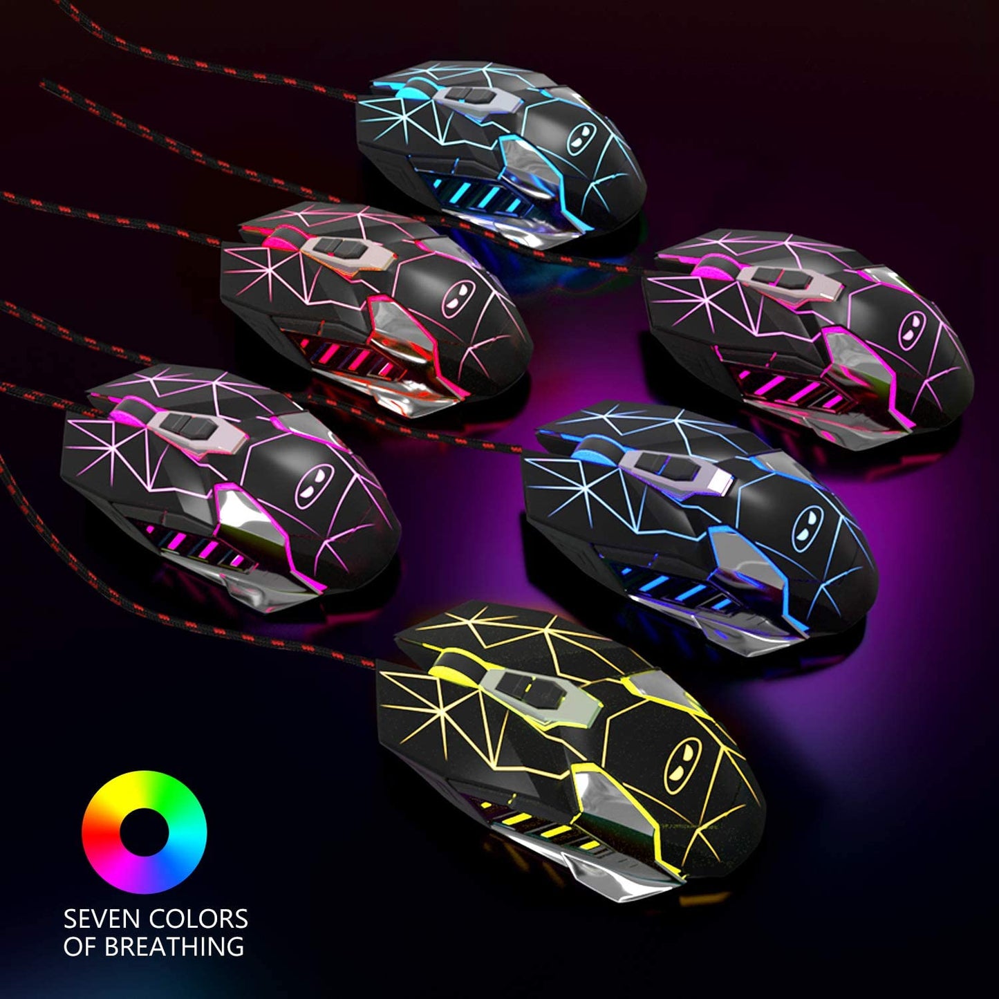 G10 Wired Gaming Mouse, LED Backlit, Ergonomic, 6 Adjustable Speeds