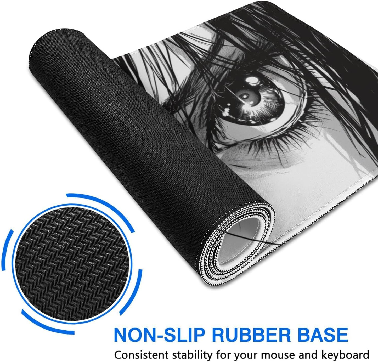 Anime Eyes Mouse Pad Gaming, Large Mouse Pads for Desk, Extended Anime Mousepad with Non-Slip Rubber Base Stitched Edge, Long Mousepad Keyboard Mat for Desk Gaming Home Office, 31.5" X 11.8"