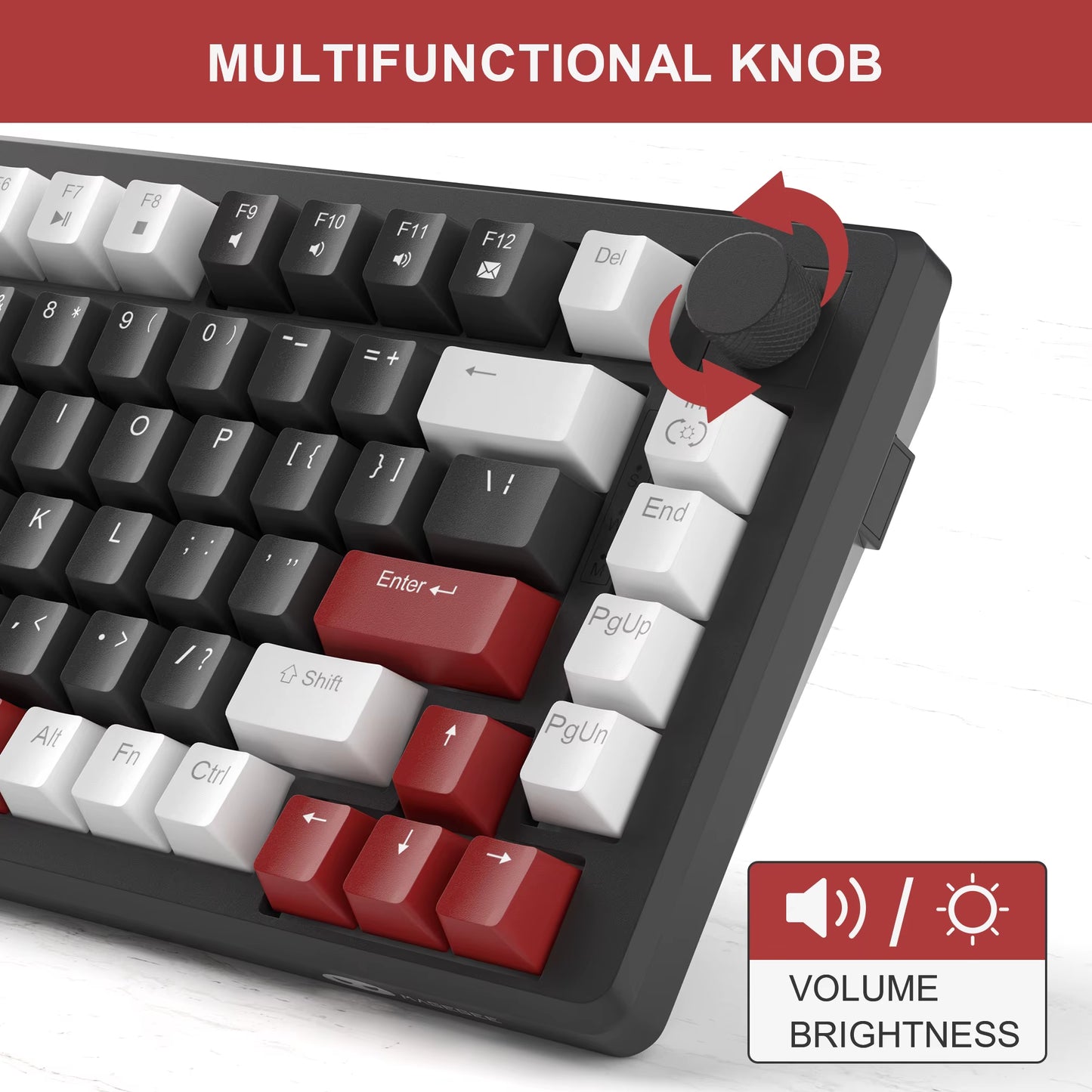 75% Mechanical Gaming Keyboard with Knob Control, Blue Backlit Wired Gaming Keyboard Red/Yellow Switch for PC Windows