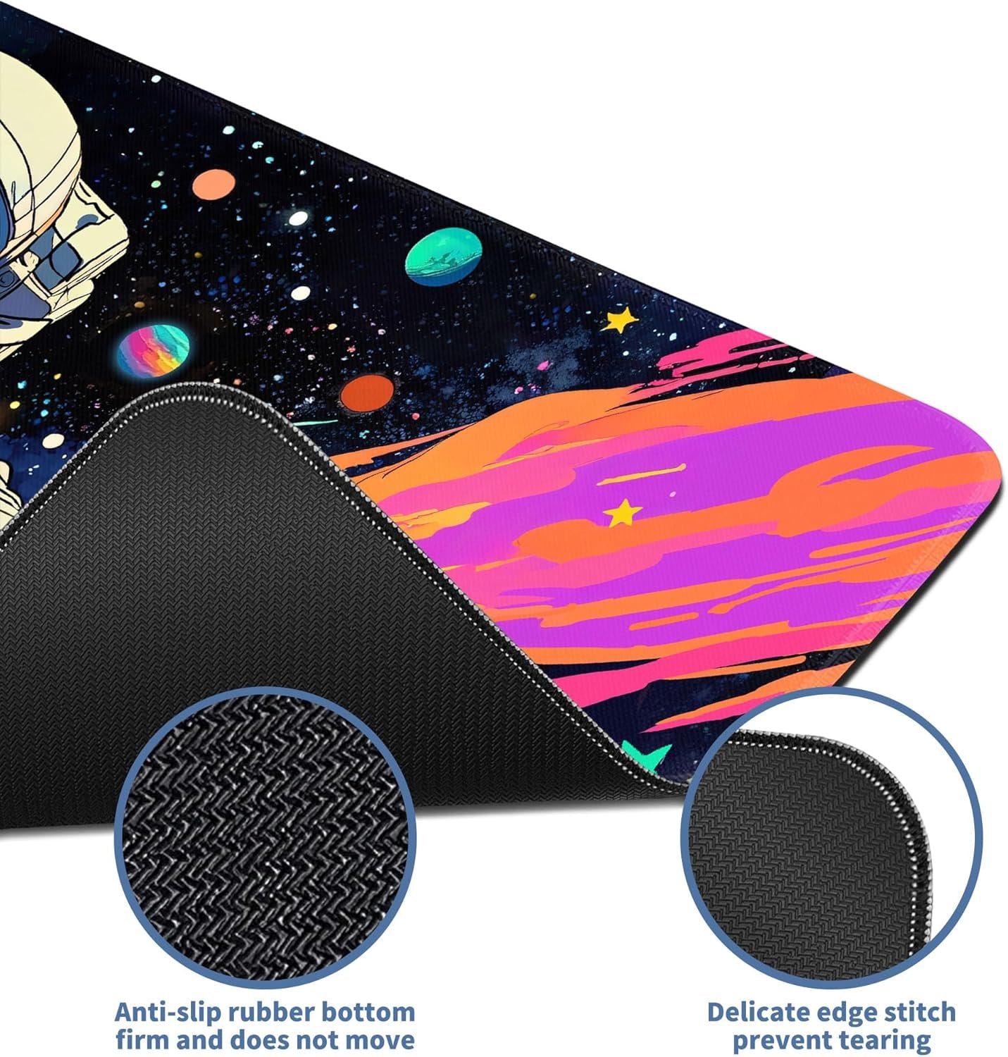 Spaceman Planets Anime Mouse Pad Large Desk Mat XL Mouse Pad Astronaut Keyboard Mousepad with Non-Slip Base and Stitched Edge Gaming Mouse Mat Desk Pad 31.5 X 11.8 in Mouse Pads for Desk Home Office