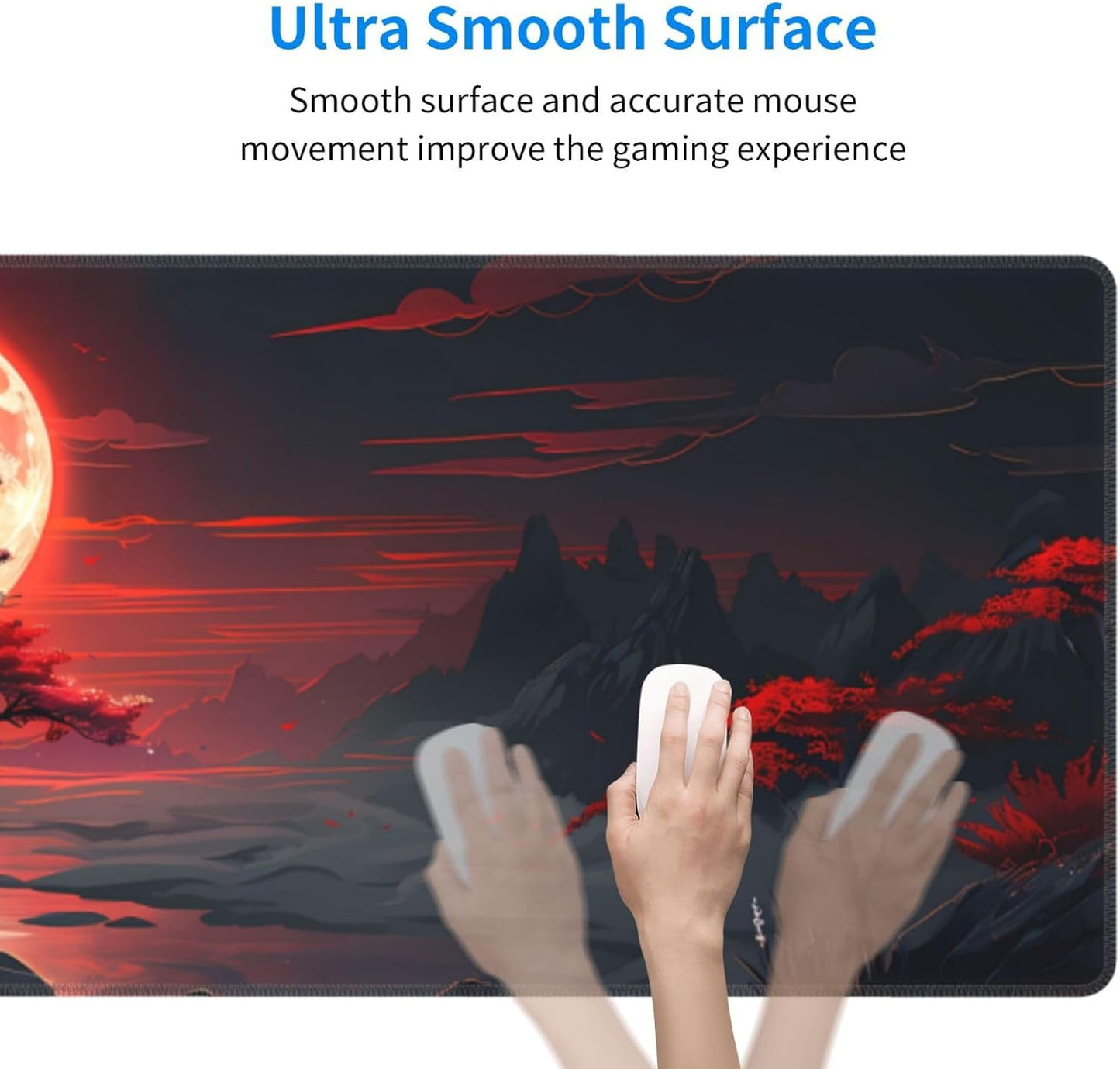 Gaming Mouse Pad Desk Pad,Extended Big Mouse Pad,31.5X11.8 Inch Long Computer Keyboard Mouse Mat Mousepad with 3Mm Non-Slip Base and Stitched Edge for Gaming and Office… (Red Moon Canyon)