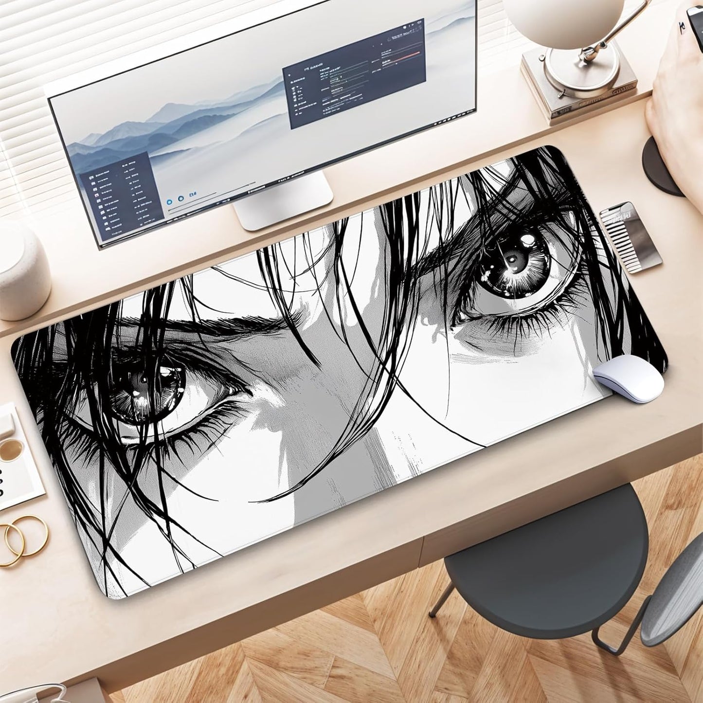 Anime Eyes Mouse Pad Gaming, Large Mouse Pads for Desk, Extended Anime Mousepad with Non-Slip Rubber Base Stitched Edge, Long Mousepad Keyboard Mat for Desk Gaming Home Office, 31.5" X 11.8"