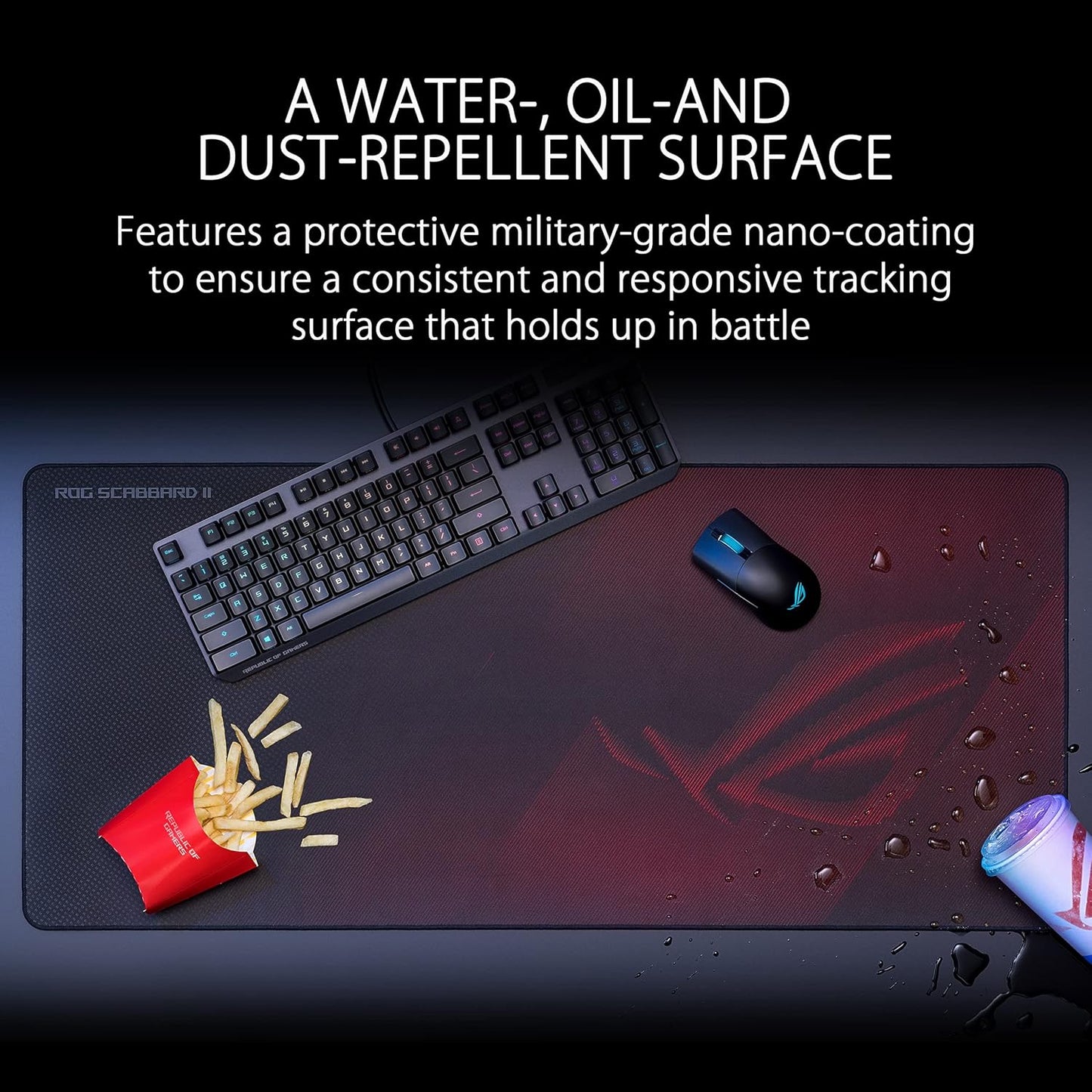 ROG Scabbard II Gaming Mouse Pad – 14.2” X 10.2” (Medium Size), Smooth Glide Surface, Water/Oil/Dust-Resistant, Anti-Fray Edges, Non-Slip Base - Black