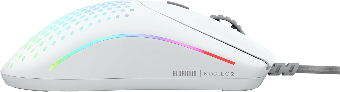 Gaming Model O 2 Wired Gaming Mouse - 59G Ultralight, FPS, 26,000 DPI, Motion Sync, 80M Click Rated Switches, 6 Programmable Buttons, Ambidextrous, RGB, PTFE Feet - White
