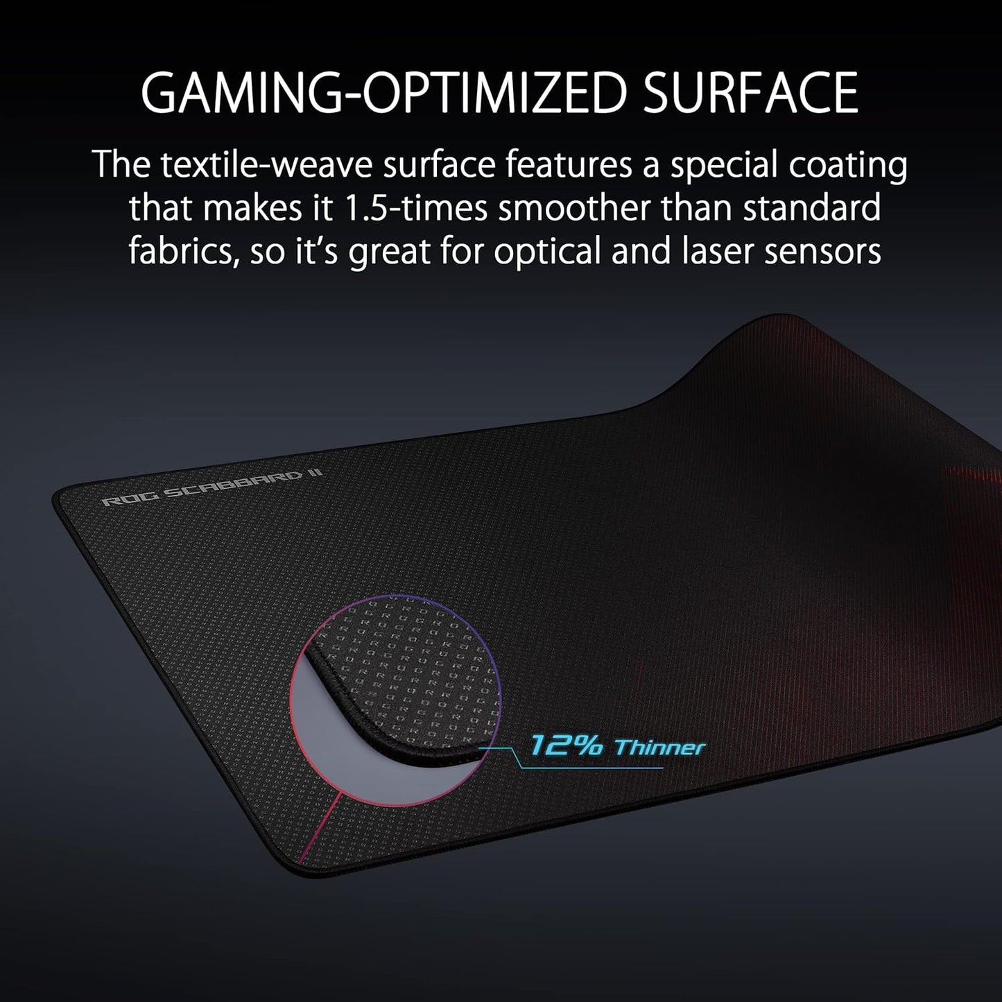 ROG Scabbard II Gaming Mouse Pad – 14.2” X 10.2” (Medium Size), Smooth Glide Surface, Water/Oil/Dust-Resistant, Anti-Fray Edges, Non-Slip Base - Black