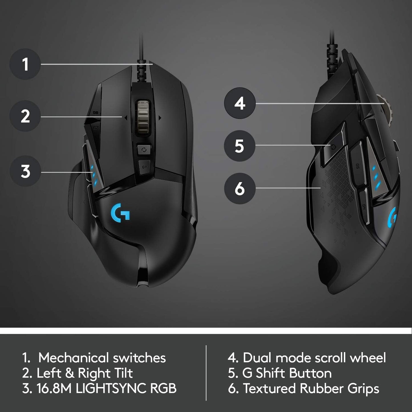 502 HERO High Performance Wired Gaming Mouse, HERO 25K Sensor, 25,600 DPI, RGB, Adjustable Weights, 11 Buttons, On-Board Memory, Pc/Mac