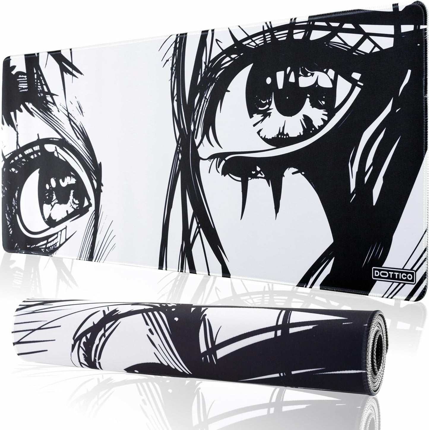 XL Anime Eyes Mouse Pad – Large Manga Girl Desk Mat 31.5X11.8 – Non-Slip, Water-Resistant, Stitched Edges – Aesthetic Japanese Gaming Mat