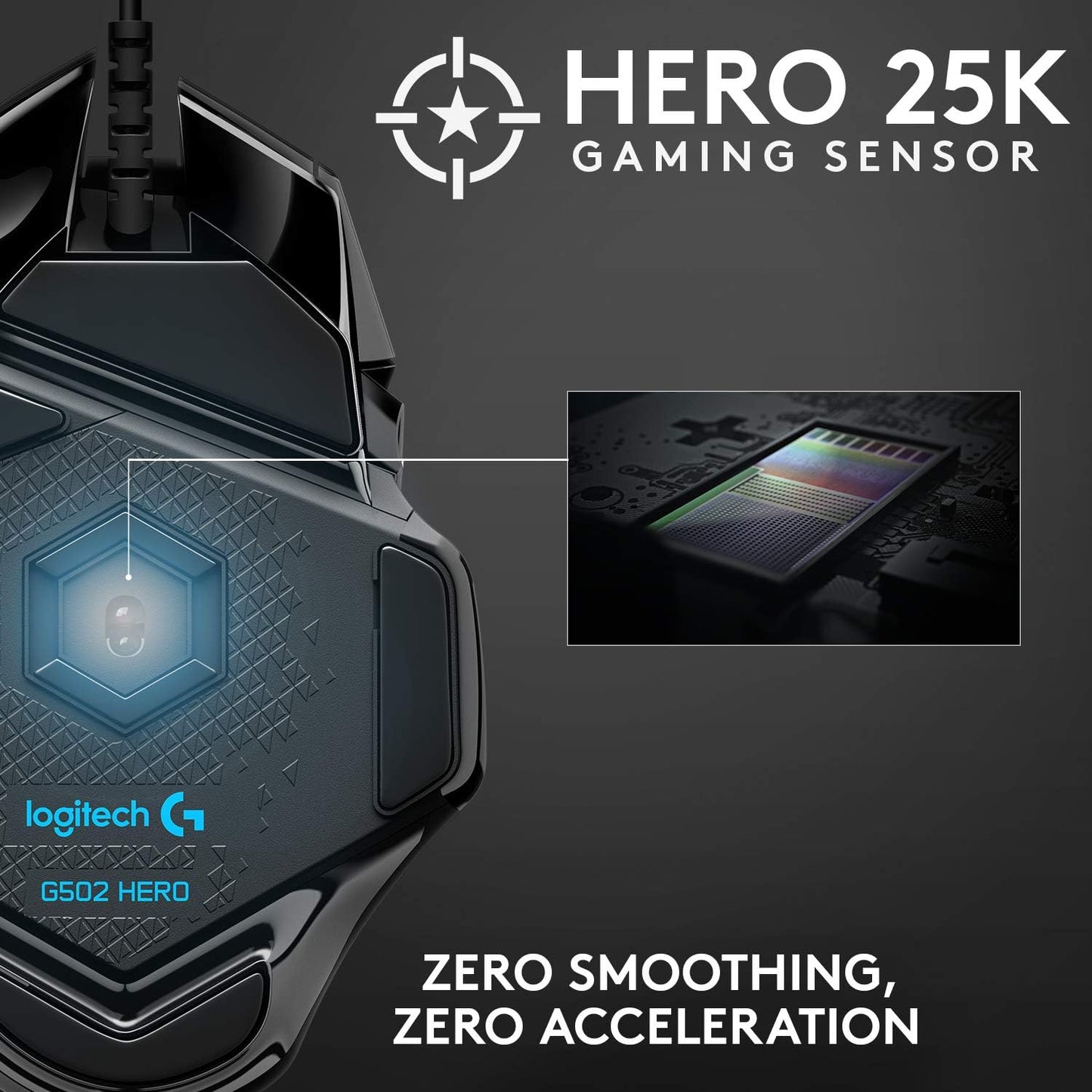 502 HERO High Performance Wired Gaming Mouse, HERO 25K Sensor, 25,600 DPI, RGB, Adjustable Weights, 11 Buttons, On-Board Memory, Pc/Mac