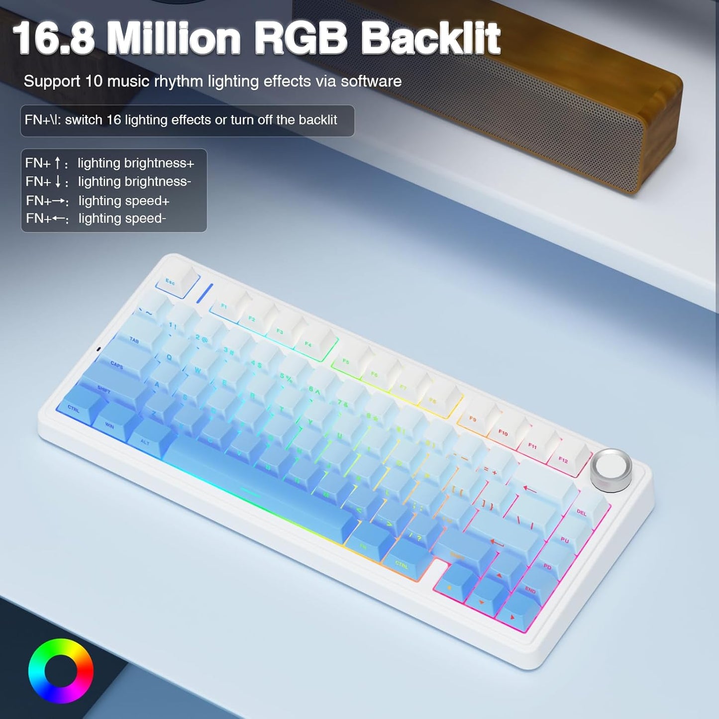 F75 Pro Wireless Mechanical Keyboard,75% Hot Swappable Custom Keyboard,Rgb Backlit,Pre-Lubed Linear Switches,Side Printed PBT Keycaps Mechanical Gaming Keyboards,Gradient Blue