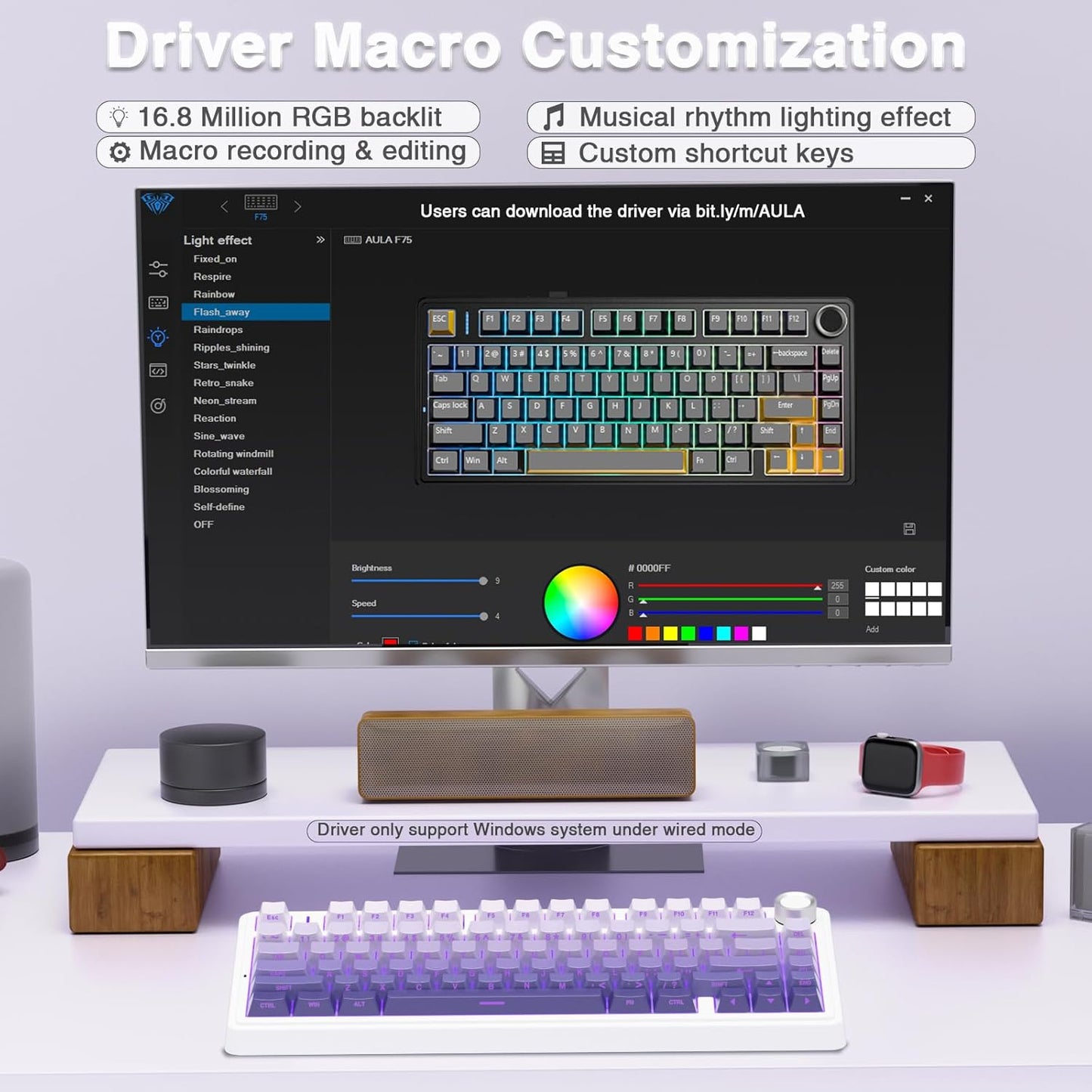 F75 Pro Wireless Mechanical Keyboard,75% Hot Swappable Custom Keyboard,Rgb Backlit,Pre-Lubed Linear Switches,Side Printed PBT Keycaps Mechanical Gaming Keyboards,Gradient Purple