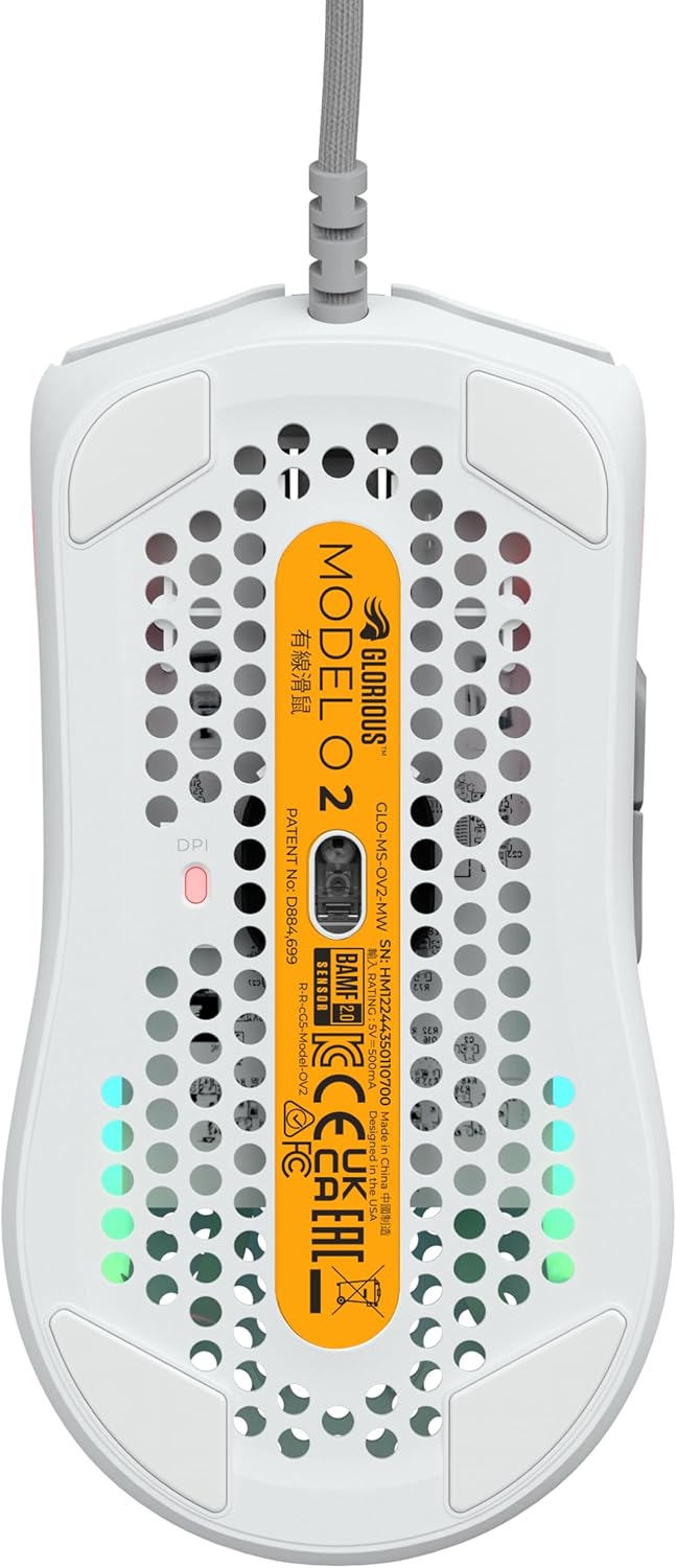 Gaming Model O 2 Wired Gaming Mouse - 59G Ultralight, FPS, 26,000 DPI, Motion Sync, 80M Click Rated Switches, 6 Programmable Buttons, Ambidextrous, RGB, PTFE Feet - White
