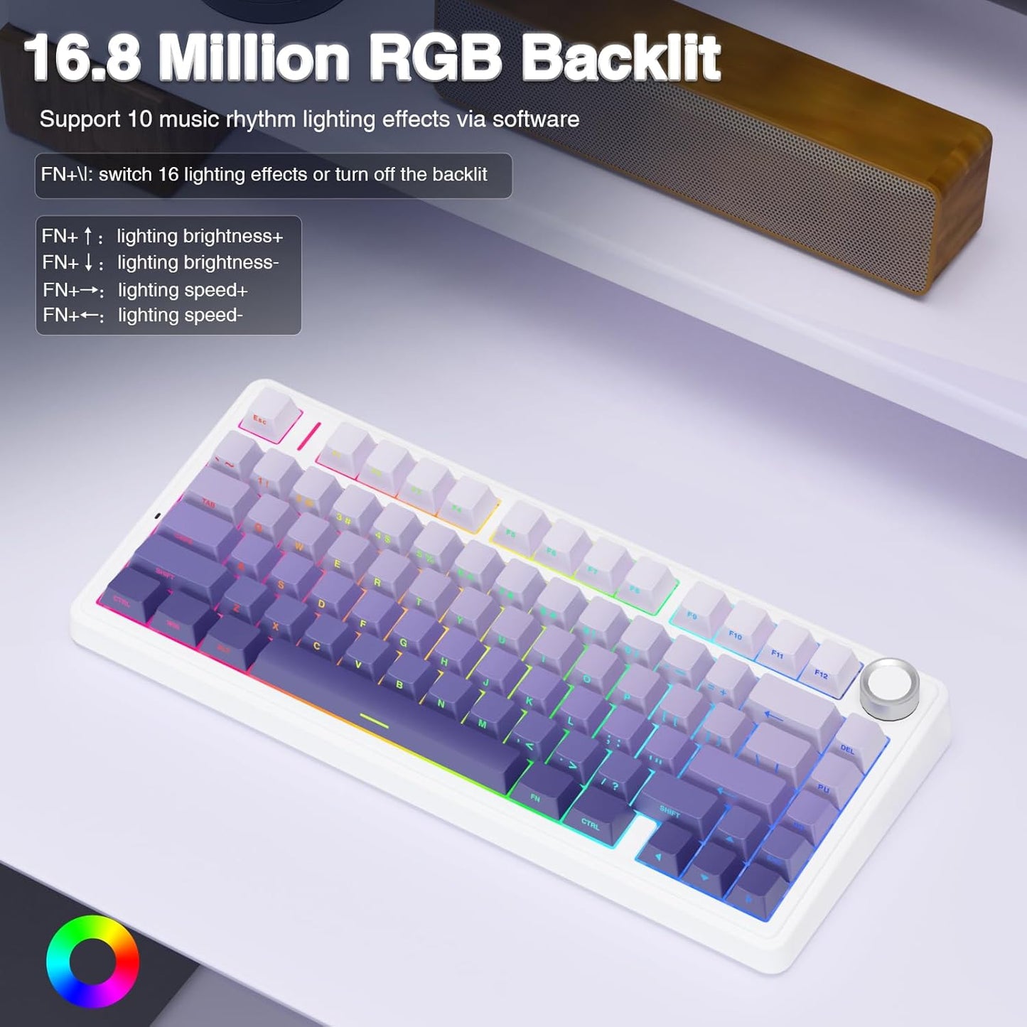 F75 Pro Wireless Mechanical Keyboard,75% Hot Swappable Custom Keyboard,Rgb Backlit,Pre-Lubed Linear Switches,Side Printed PBT Keycaps Mechanical Gaming Keyboards,Gradient Purple