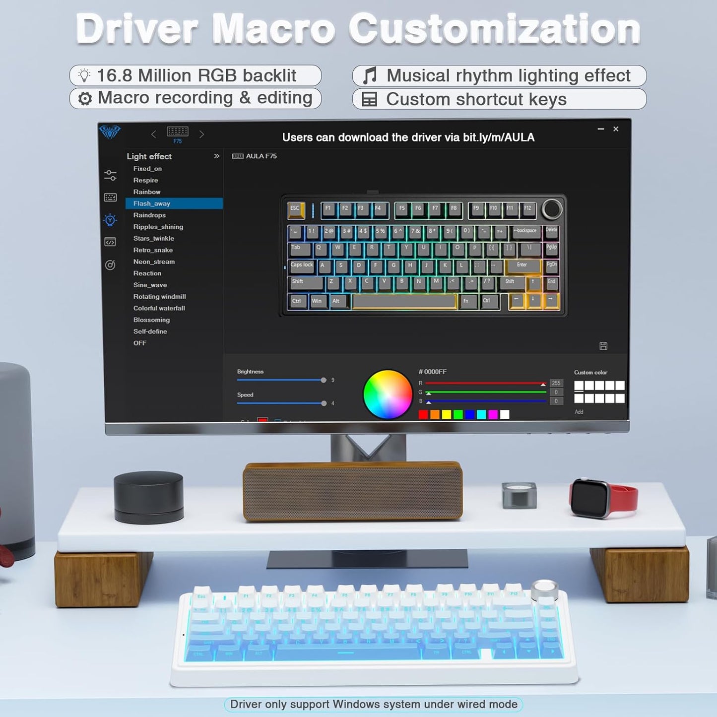 F75 Pro Wireless Mechanical Keyboard,75% Hot Swappable Custom Keyboard,Rgb Backlit,Pre-Lubed Linear Switches,Side Printed PBT Keycaps Mechanical Gaming Keyboards,Gradient Blue