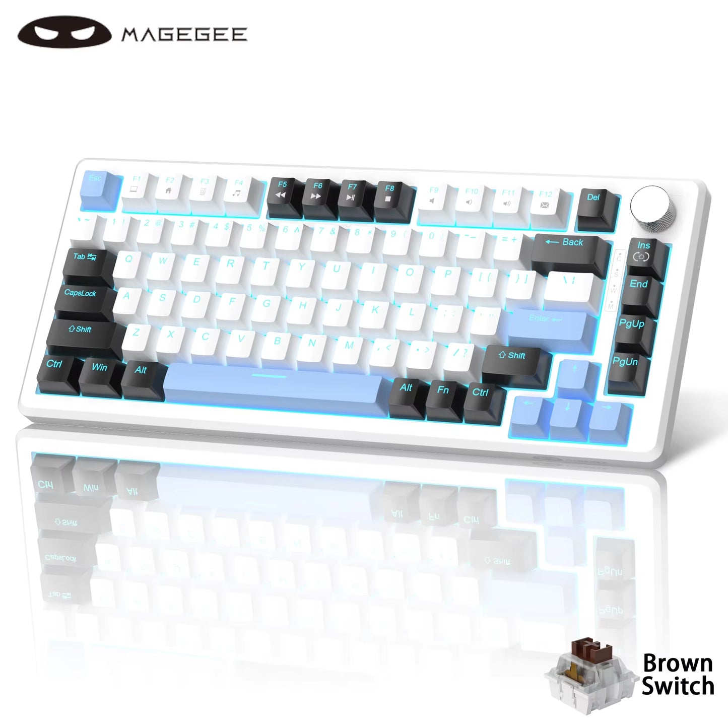 75% Mechanical Gaming Keyboard with Knob Control, Blue Backlit Wired Gaming Keyboard Red/Yellow Switch for PC Windows