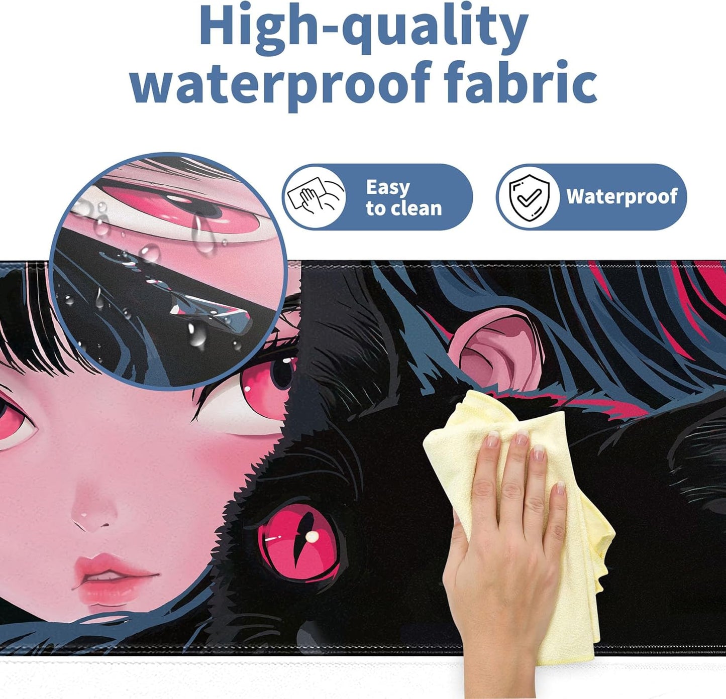 Cute Girl Cat Mouse Pad Anime Large Desk Mat Extended Keyboard Mouse Pad Kawaii Mousepad with Non-Slip Base and Stitched Edge Gaming Mouse Mat Desk Pad 31.5 X 11.8 in Mouse Pads for Desk Home Office