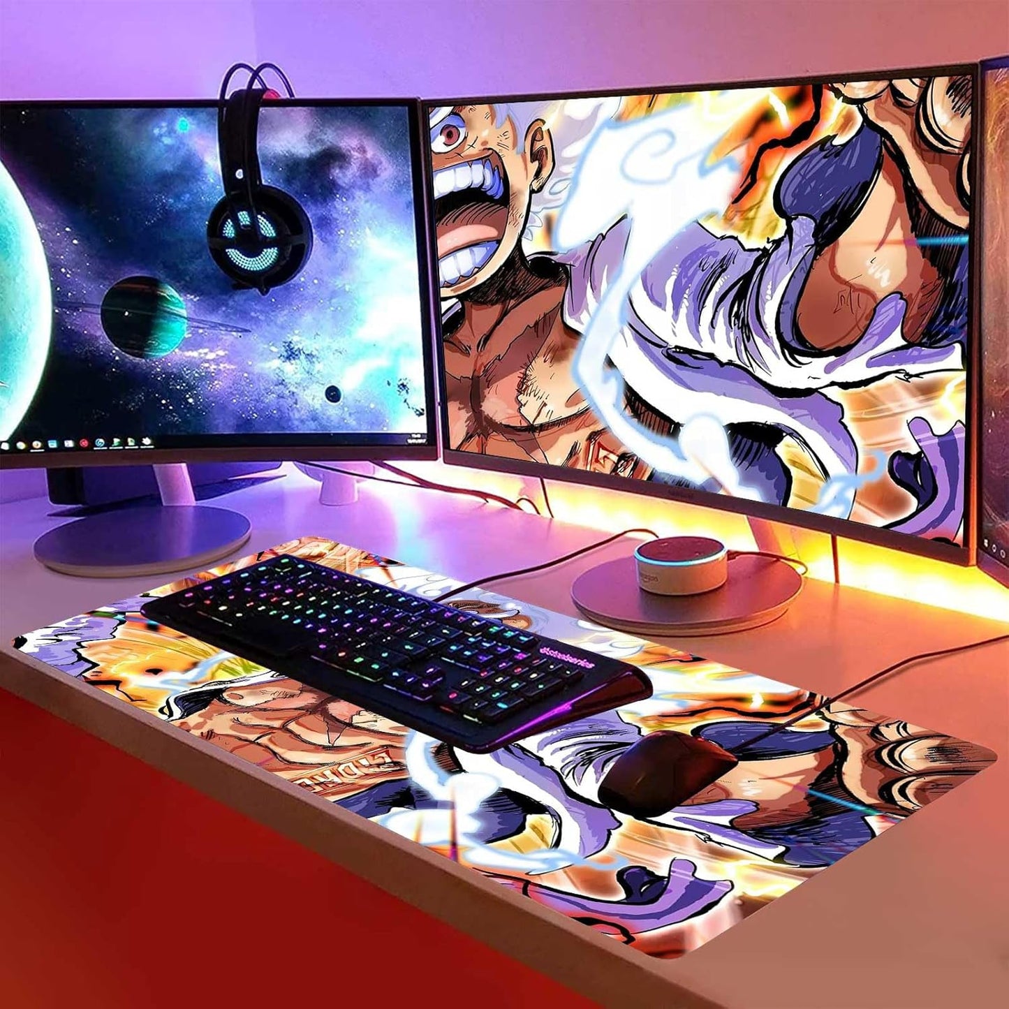 Extra Large Anime Mouse Pad Luffygear 5,Extended Large Gaming Mousepad,Non-Slip Rubber Base and Stitched Edges Desk Pad for Computer Home Office Work and Study,31.5"X15.7"