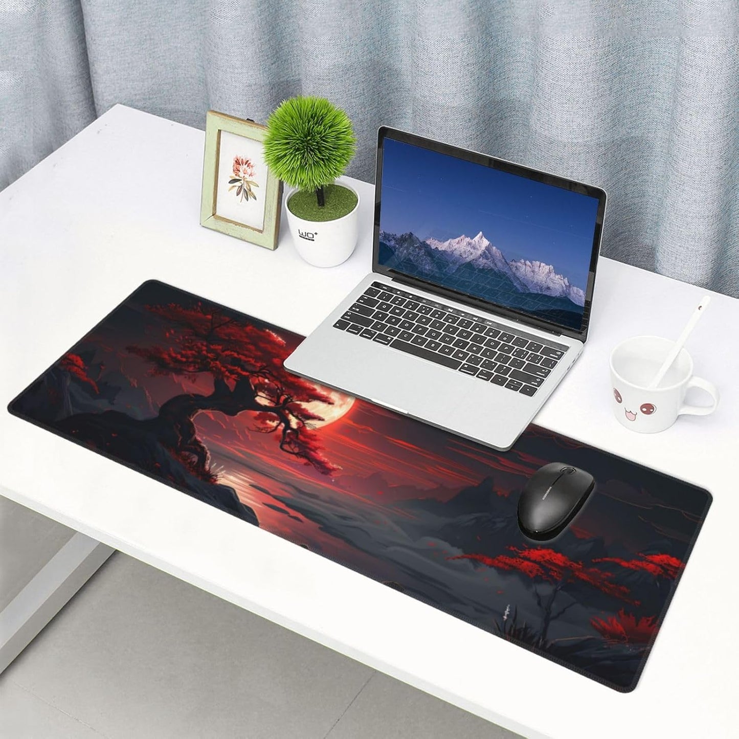 Gaming Mouse Pad Desk Pad,Extended Big Mouse Pad,31.5X11.8 Inch Long Computer Keyboard Mouse Mat Mousepad with 3Mm Non-Slip Base and Stitched Edge for Gaming and Office… (Red Moon Canyon)