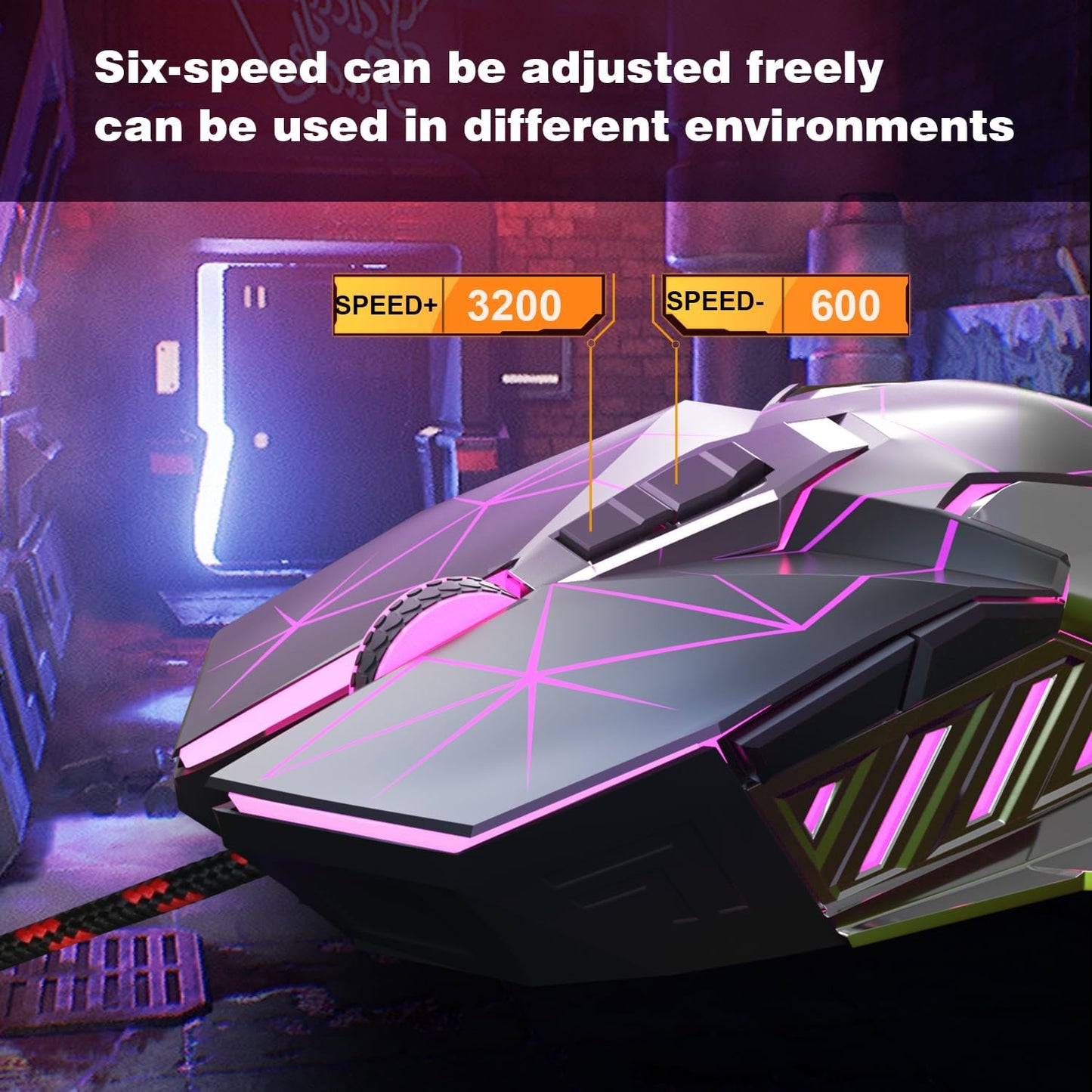 G10 Wired Gaming Mouse, LED Backlit, Ergonomic, 6 Adjustable Speeds