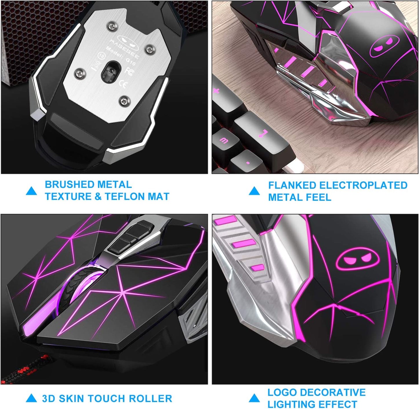 G10 Wired Gaming Mouse, LED Backlit, Ergonomic, 6 Adjustable Speeds