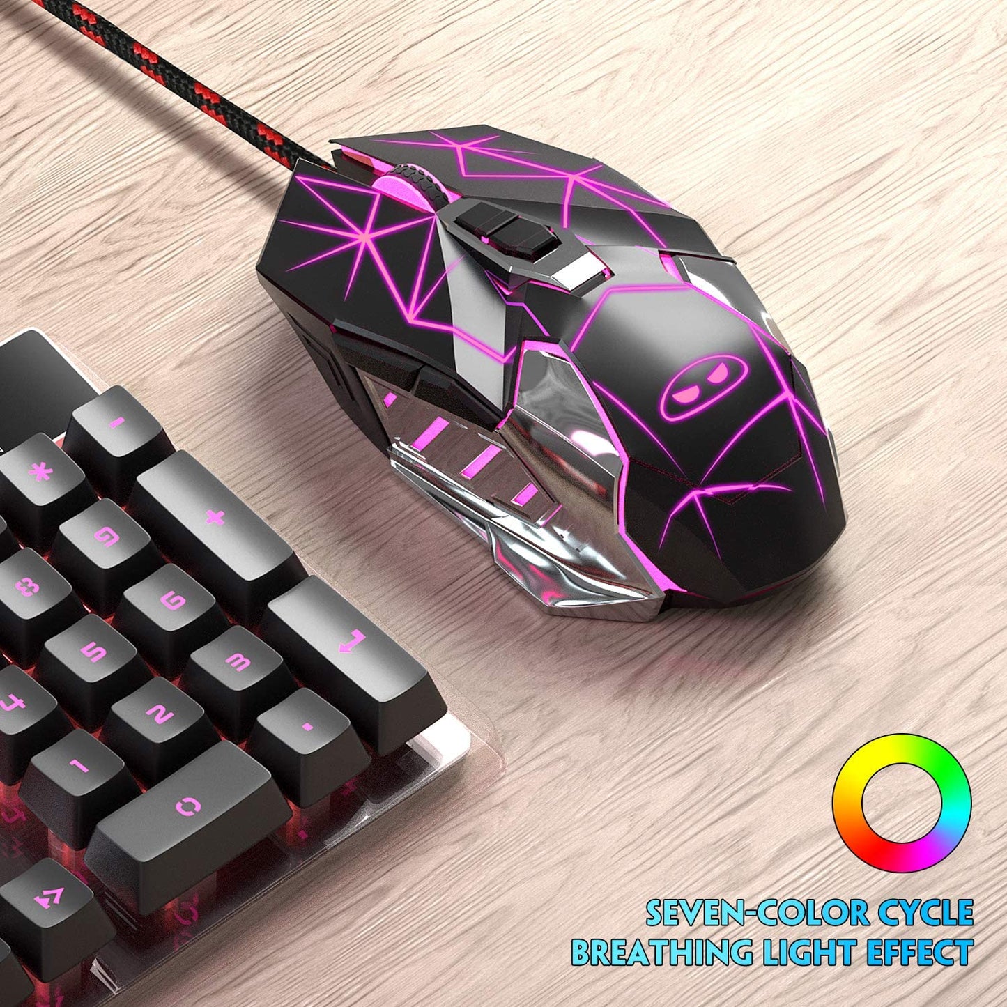 G10 Wired Gaming Mouse, LED Backlit, Ergonomic, 6 Adjustable Speeds