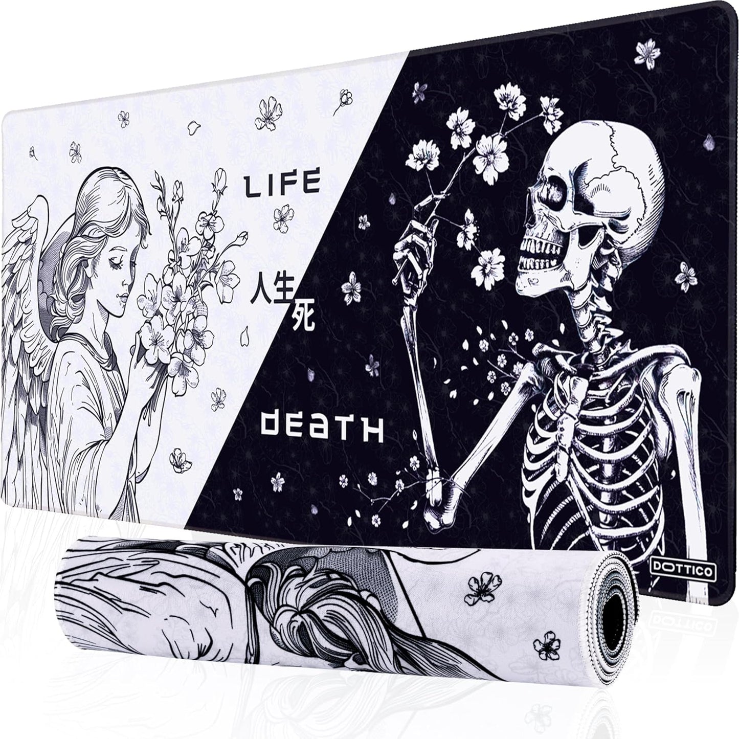 XXL Large Gaming Mouse Pad for Desk - Desk Mat for Keyboard and Mouse - PC Mouse Pad - Non-Slip Water Resist Rubber Base, Stitched Edges - 35.4X15.7 in - 90X40 Cm (Life&Death, Xx-Large)