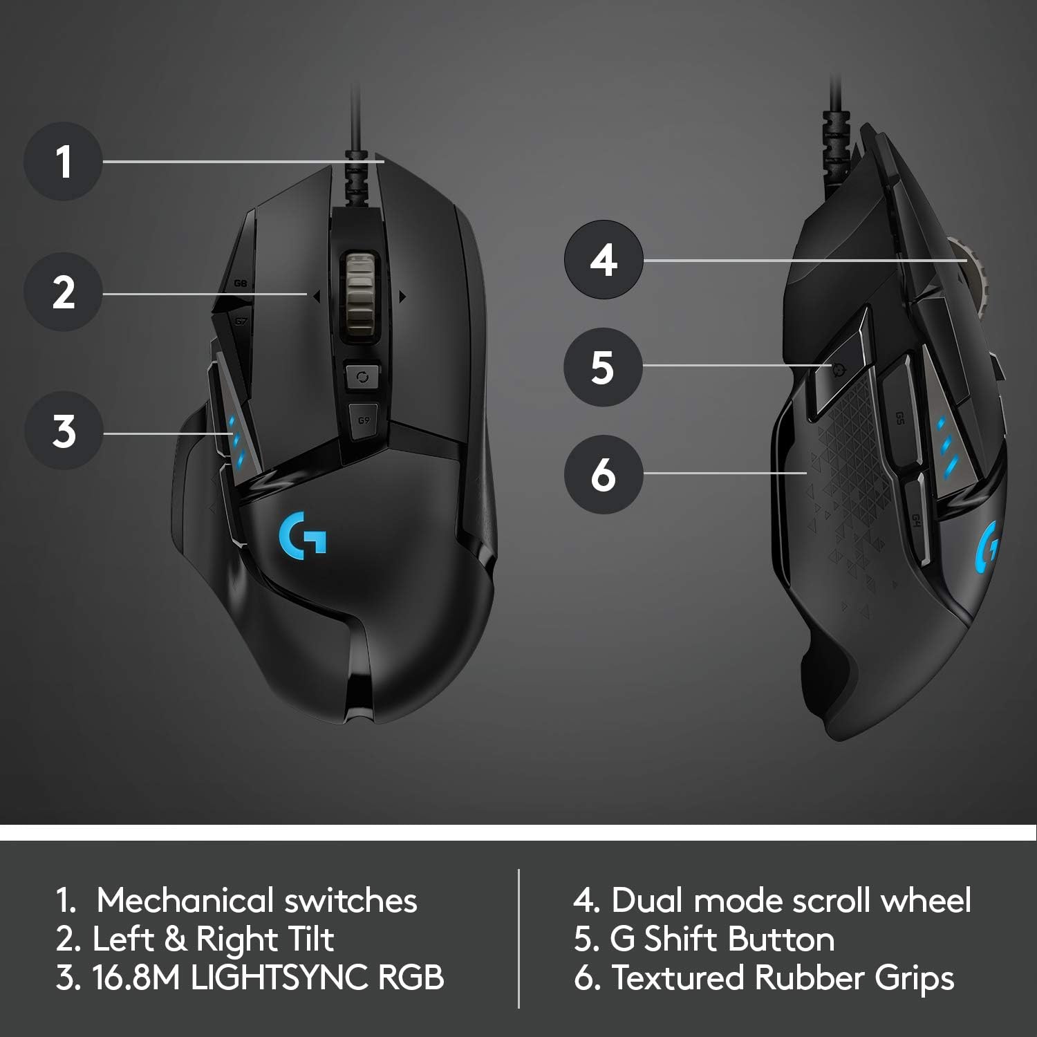 502 HERO High Performance Wired Gaming Mouse, HERO 25K Sensor, 25,600 DPI, RGB, Adjustable Weights, 11 Buttons, On-Board Memory, Pc/Mac