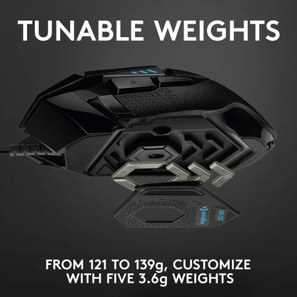 502 HERO High Performance Wired Gaming Mouse, HERO 25K Sensor, 25,600 DPI, RGB, Adjustable Weights, 11 Buttons, On-Board Memory, Pc/Mac