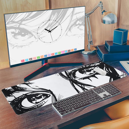 XL Anime Eyes Mouse Pad – Large Manga Girl Desk Mat 31.5X11.8 – Non-Slip, Water-Resistant, Stitched Edges – Aesthetic Japanese Gaming Mat