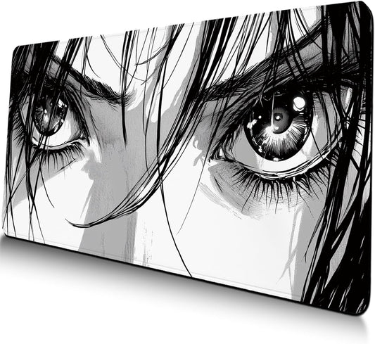 Anime Eyes Mouse Pad Gaming, Large Mouse Pads for Desk, Extended Anime Mousepad with Non-Slip Rubber Base Stitched Edge, Long Mousepad Keyboard Mat for Desk Gaming Home Office, 31.5" X 11.8"